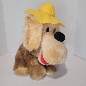 Union Toy Vtg 1982 Plush Puppy Dog Brown Tan Big Eye Yellow Hat Stuffed Animal
